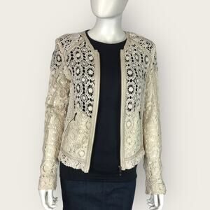 Beige Crocheted Lace Cardigan Full Zip Cotton Cream by Chelsea28